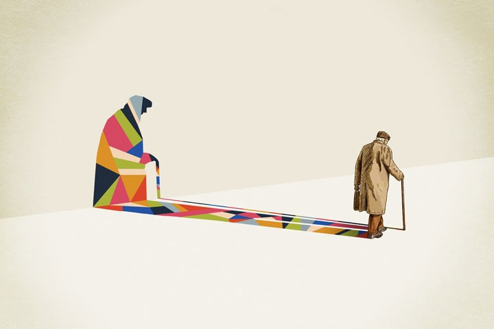 Illustration: bunte Schattenspiele Walking_Shadows_01 