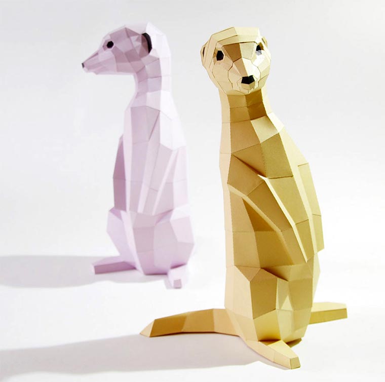 low-poly Tier-Skulpturen aus Papier paperwolf_04 