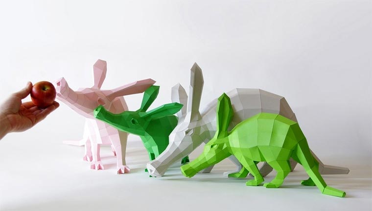 low-poly Tier-Skulpturen aus Papier paperwolf_06 