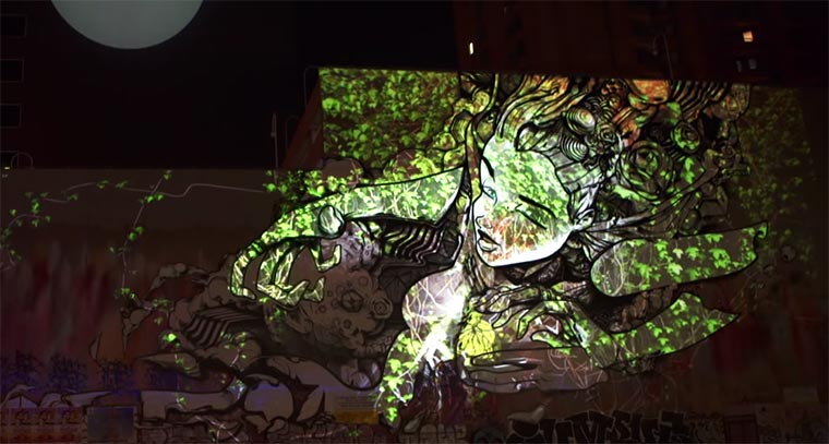 Wandmalerei mit 3D-Projektion graffiti-mapped 