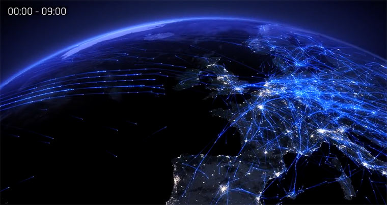 Visualisiert: 24 Stunden Flugnetz