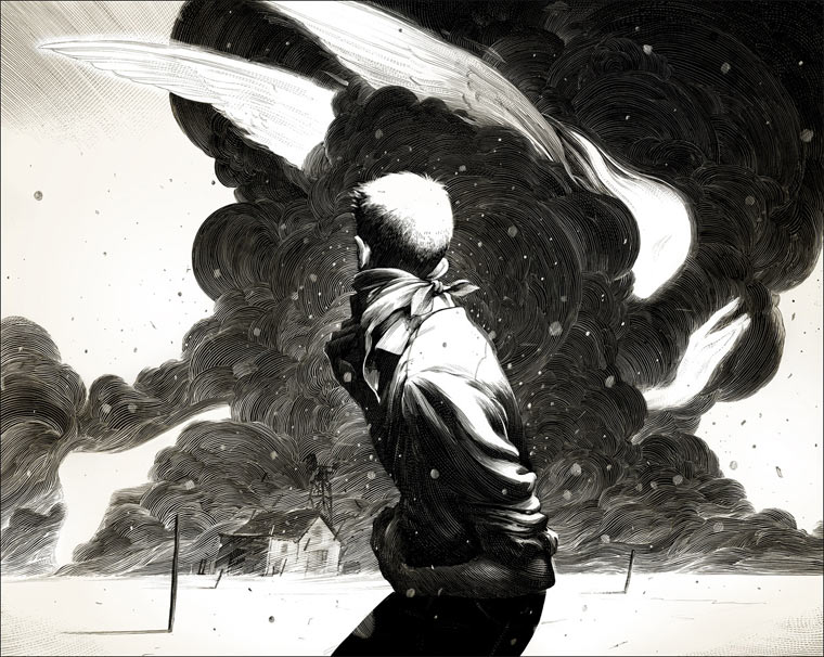 schwarz-weiße Tintenkratzzeichnungen