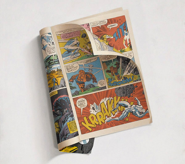 hyperrealistische Gemälde von Comic-Heften