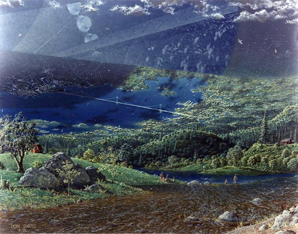 Weltallkolonie-Illustrationen aus den 70ern