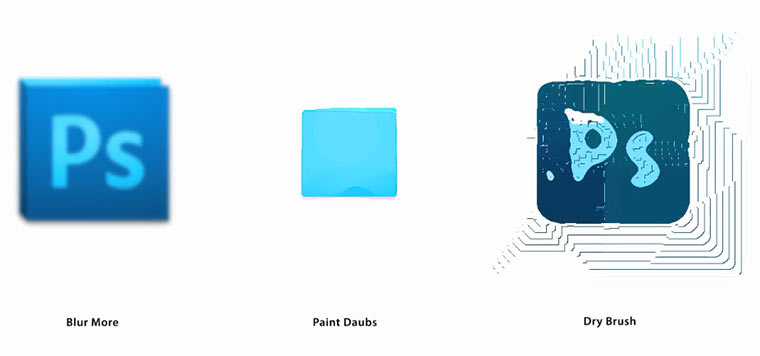 Alle Photoshop-Filter auf das PS-Logo angewendet