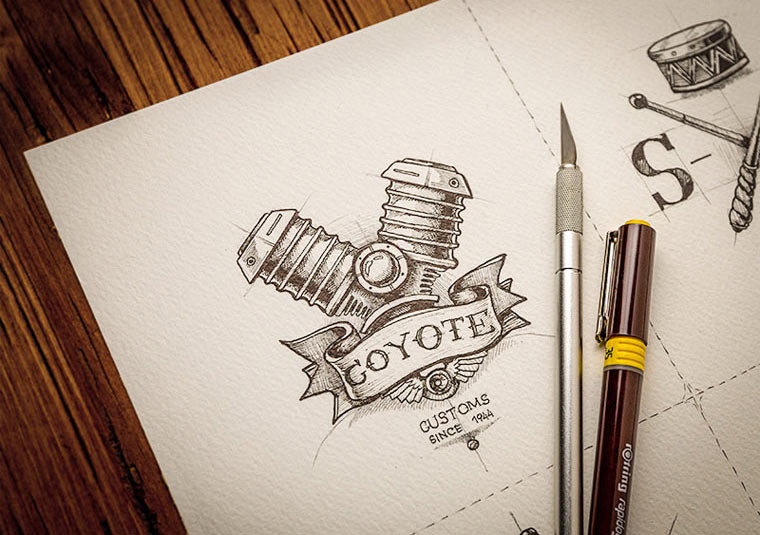 20 gezeichnete Logoskizzen