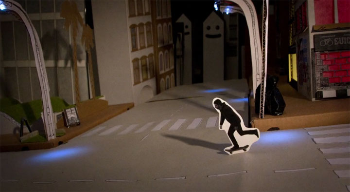 Skateboard-Papier-Stopmotion: Quadratmeterboy