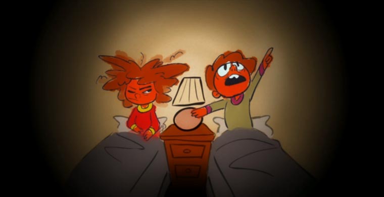 Die Angst des Kindes vor den Monsteraugen unterm Bett