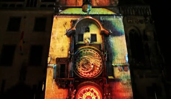 3D-Projektion auf Astronomischer Uhr in Prag