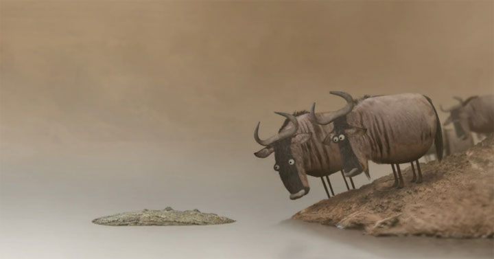 Die Gnu-Herde und die Überquerung des Flusses