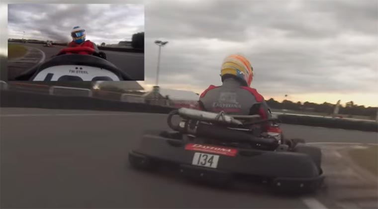 Alonso rollt Kart-Rennen von Hinten auf