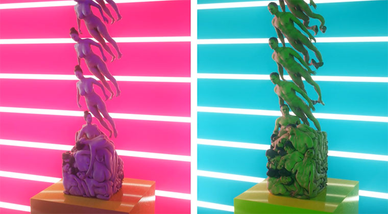 Nackte Gummi-Menschen fallen in 3D cgi-squishy-people 