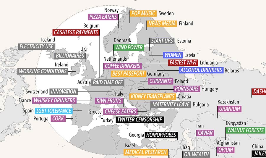 Darin sind alle Länder der Welt jeweils am besten international-number-ones 