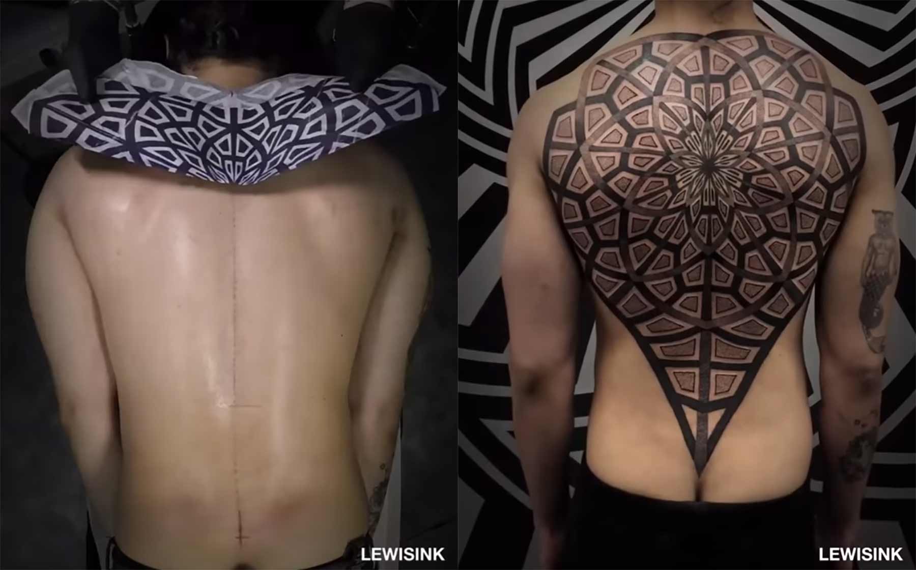 Stechen eines rückenfüllenden Tattoos im Zeitraffer rueckentattoo-timelapse 