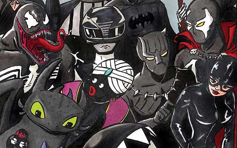 Nach Farben sortierte Popkulturfiguren