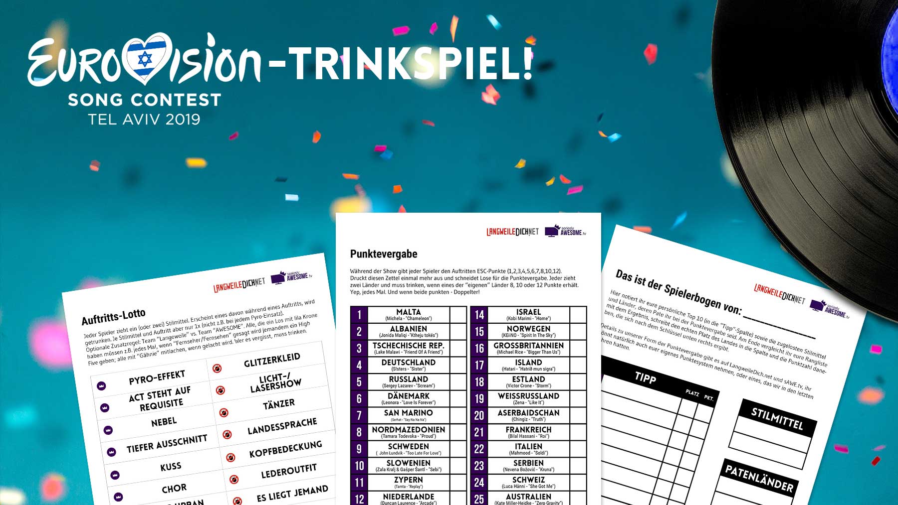 ESC: Tippspiel und Trinkspiel für den Eurovision Song Contest 2019 zum Herunterladen