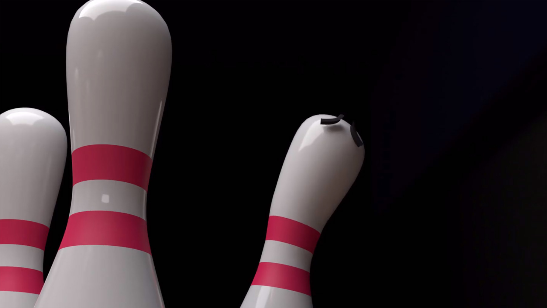 Strike-Animation beim Bowling aus der Sicht des Pins