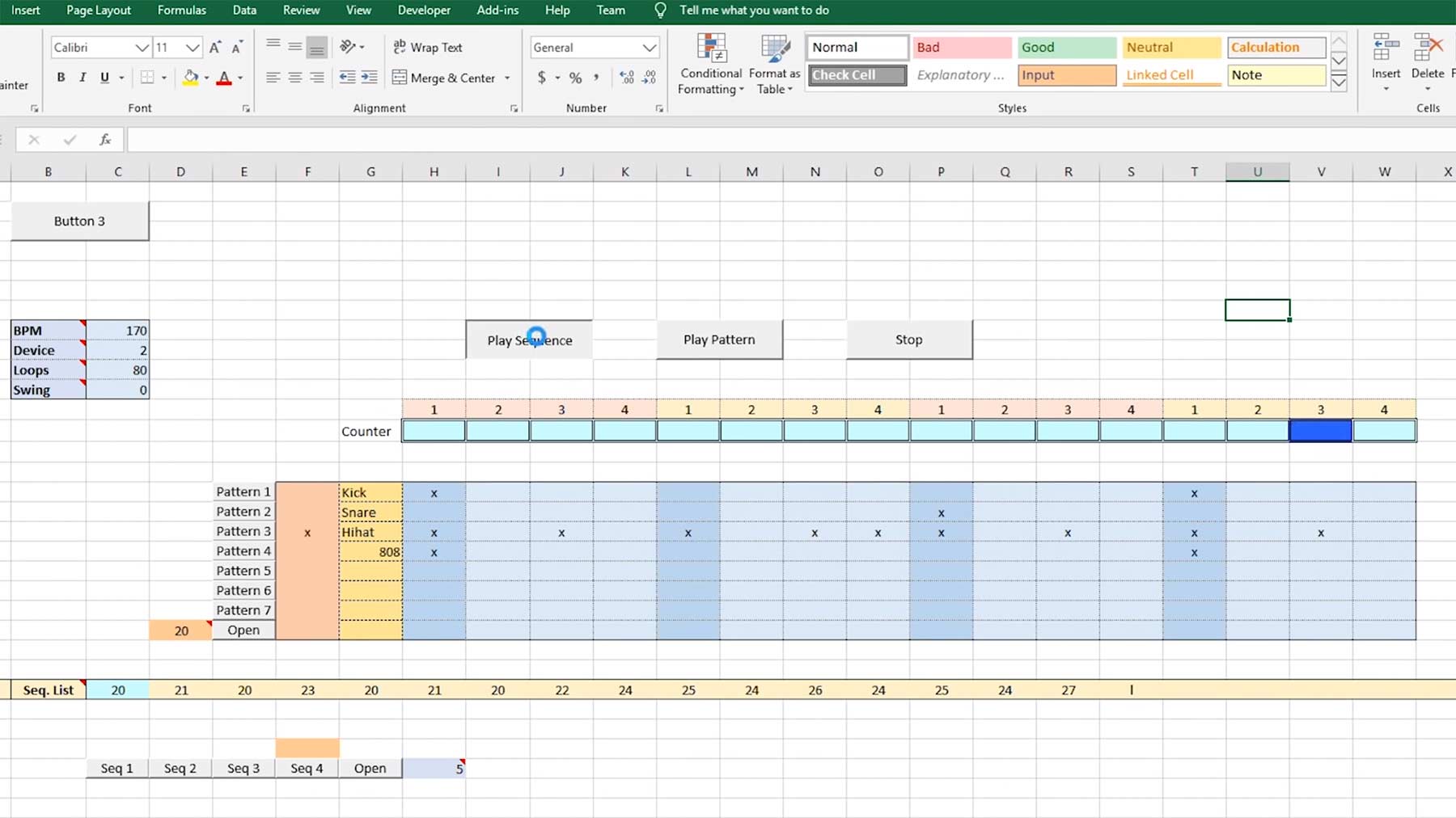 Funktionierende Drum Machine in Excel gebaut