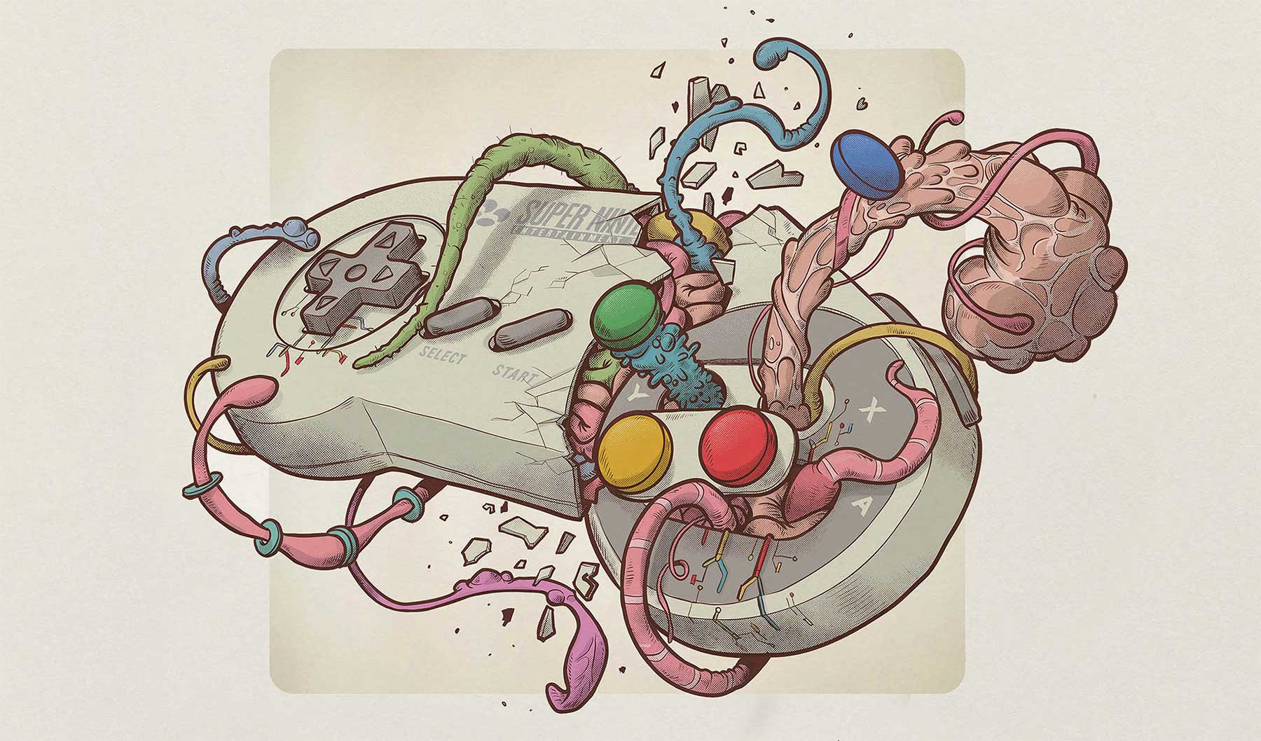 Illustration: Videospiel-Tentakel-Controller Paul-Hollingworth-Out-of-Control-tentakelcontroller_00 