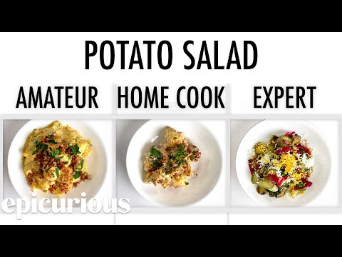 Köche unterschiedlicher Fähigkeitsstufen machen Kartoffelsalat