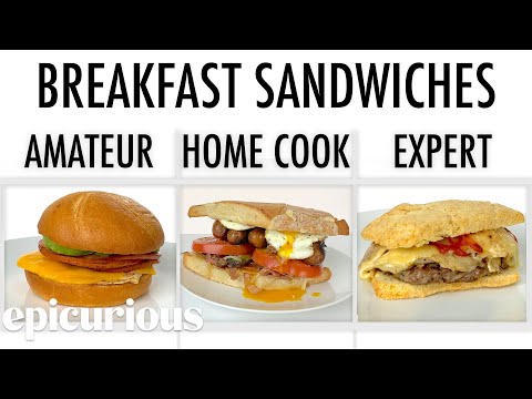 Köche unterschiedlicher Fähigkeitsstufen machen Frühstücks-Sandwiches