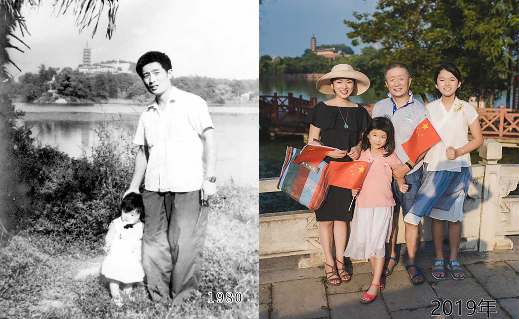 Vater und Tochter machen seit 1980 jährlich ein Foto am gleichen Ort