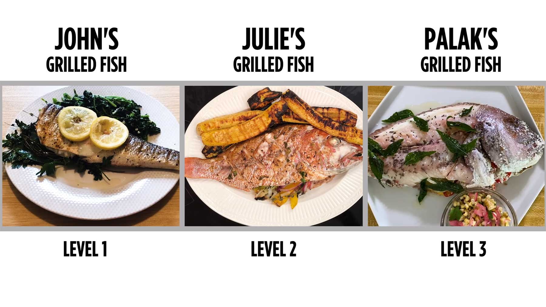 Köche unterschiedlicher Fähigkeitsstufen grillen Fisch dreimal-gegrillter-fisch-bitte 