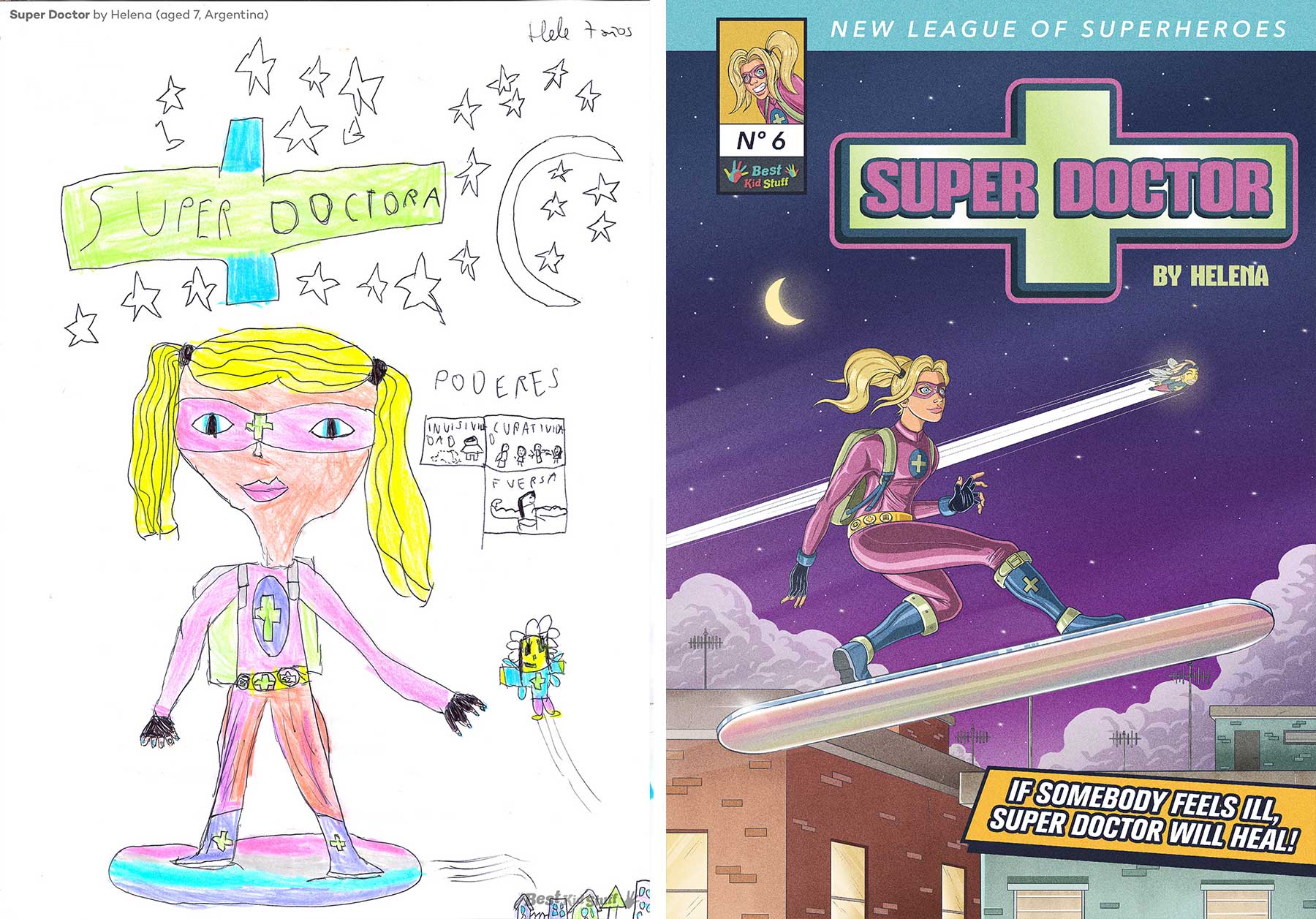 Künstler illustrieren Comic-Cover aus Kinderzeichungen von Superhelden Kinder-malen-Superhelden-profis-illustrieren-comic-cover_05 