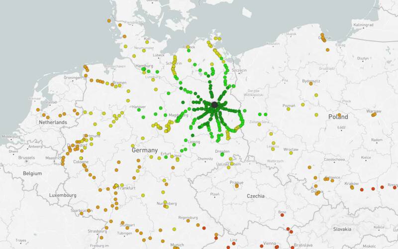 Interaktive Karte zeigt Zug-Direktverbindungen ausgehend von Bahnhöfen