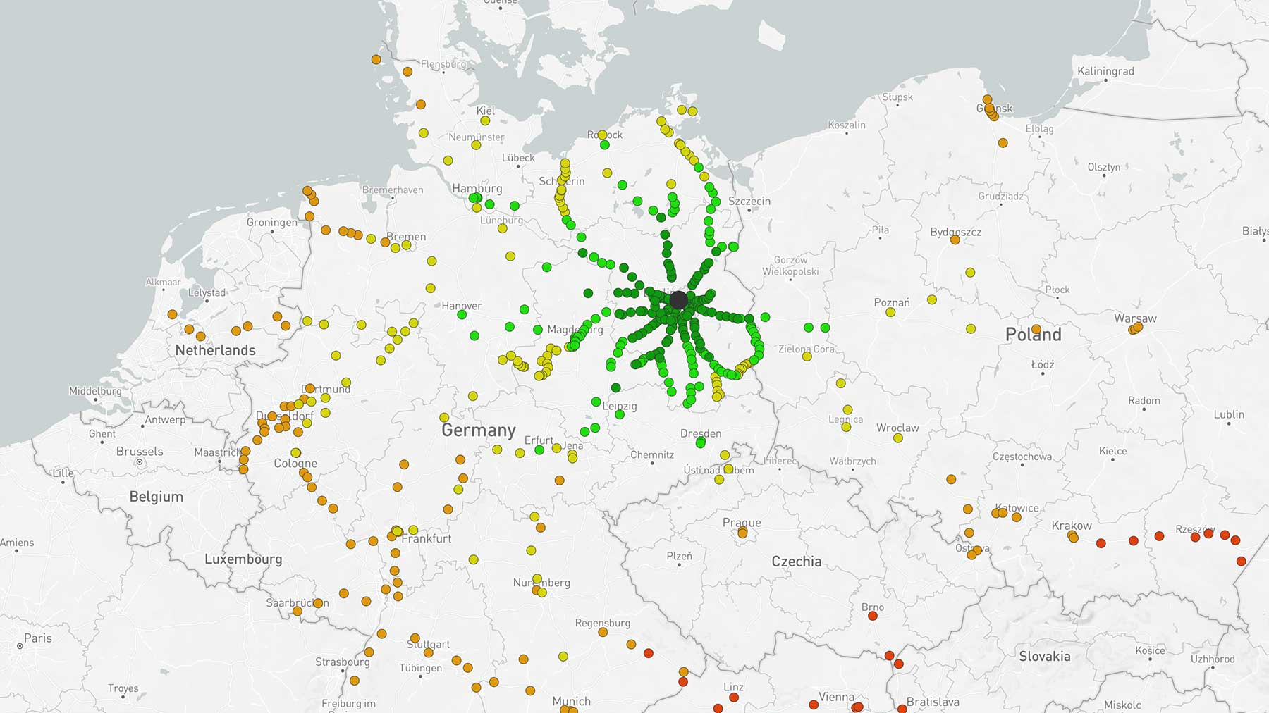 Interaktive Karte zeigt Zug-Direktverbindungen ausgehend von Bahnhöfen