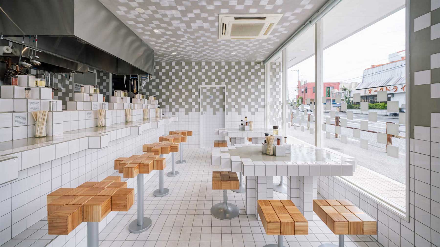 Ramen-Restaurant im Pixel-Block-Design