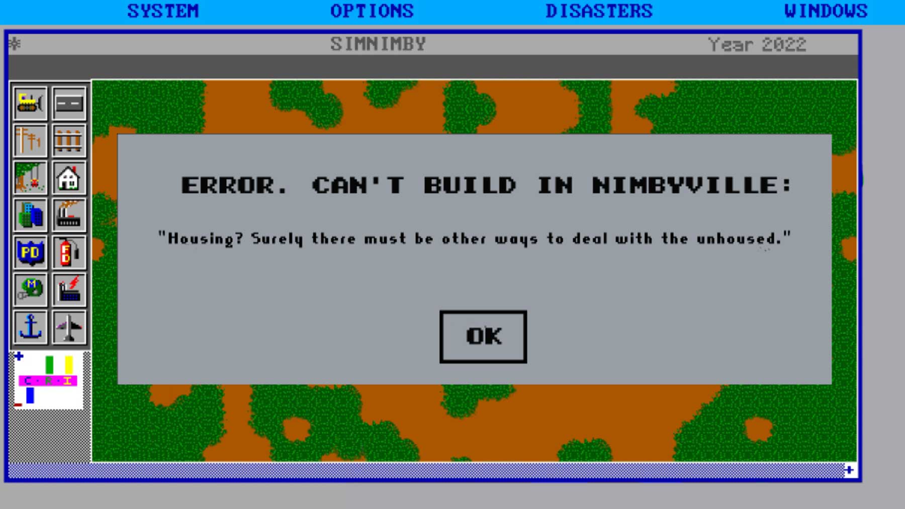 Im Aufbauspiel „Sim Nimby“ kann man nichts bauen
