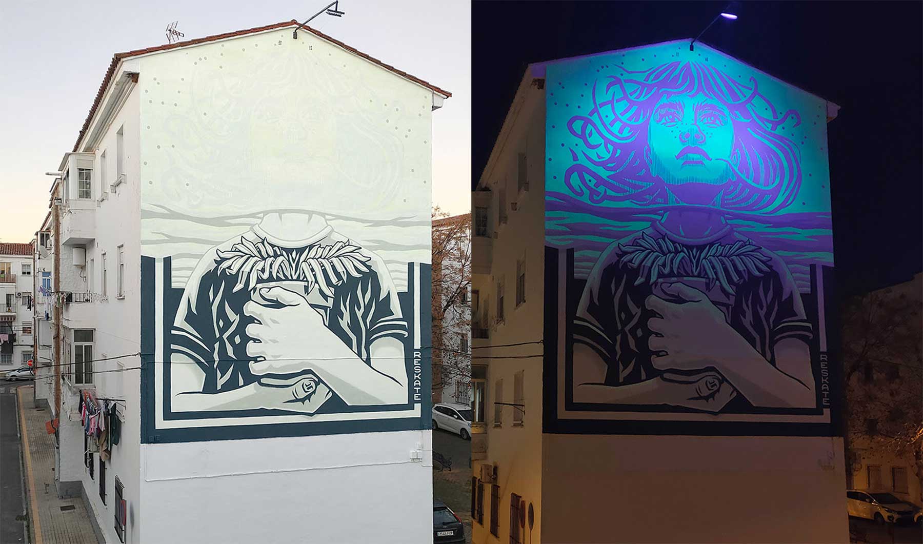 Graffitis, die im Dunkeln leuchten street-art-Reskate-Studio-leuchtende-murals 