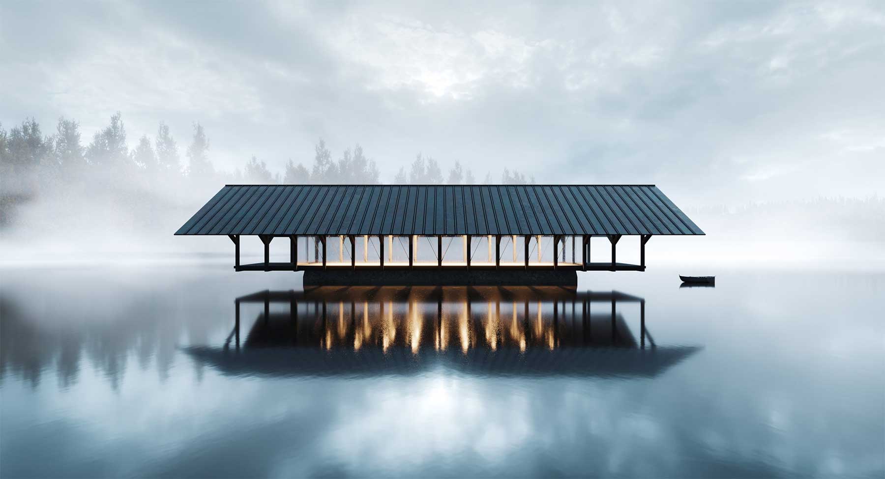 Schwebendes Haus auf dem See Crystal-Lake-Pavillon-Marc-Thorpe-Design_03 