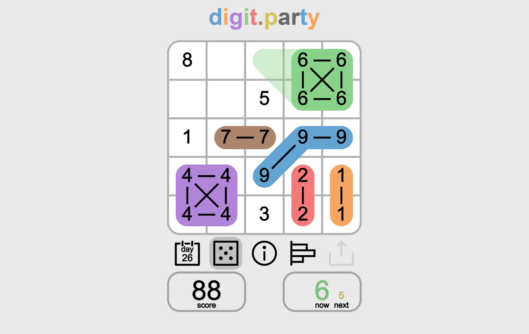 Tägliches Zahlen-Puzzle-Spiel im Browser: "digity.party" digit-party-daily-numbers-game-01 