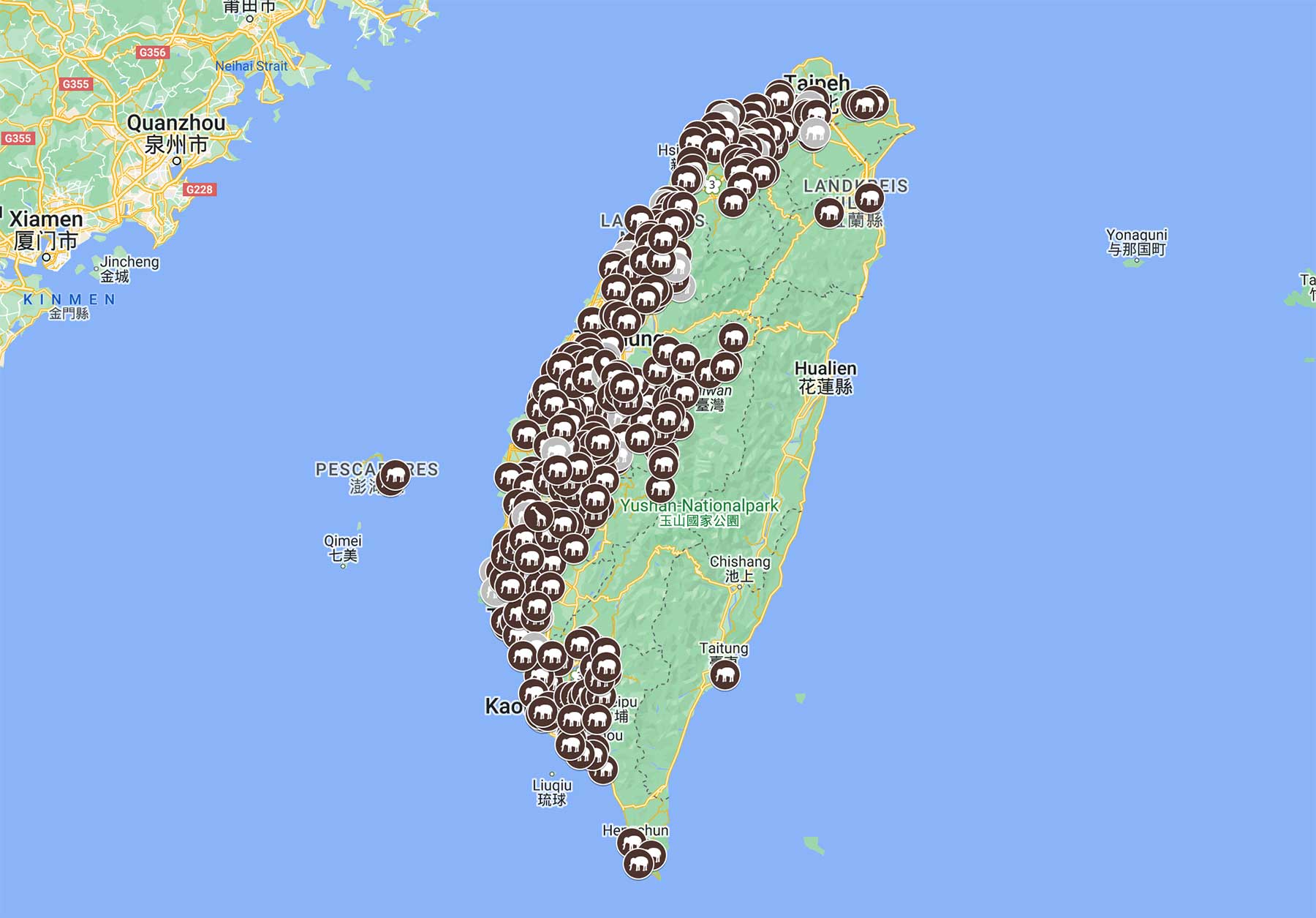 Die bunten Elefantenrutschen in Taiwan bunte-elefantenrutschen-in-Taiwan-Pi-Cheng-Hsiu-karte 