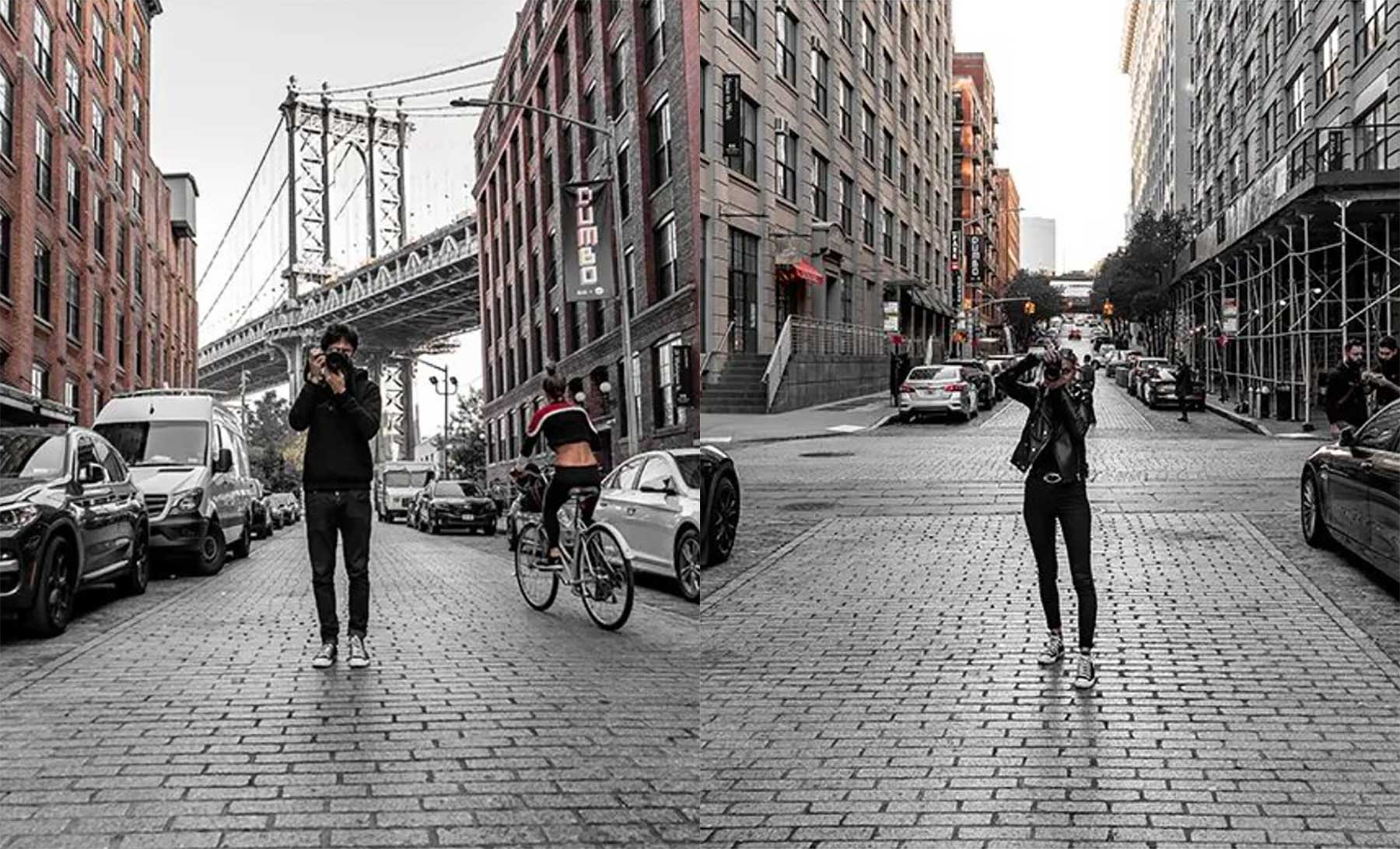 Reisefotografie-Idee: Paar knipst sich gleichzeitig gegenseitig paar-fotografiert-sich-gegenseitig-im-gleichen-moment 