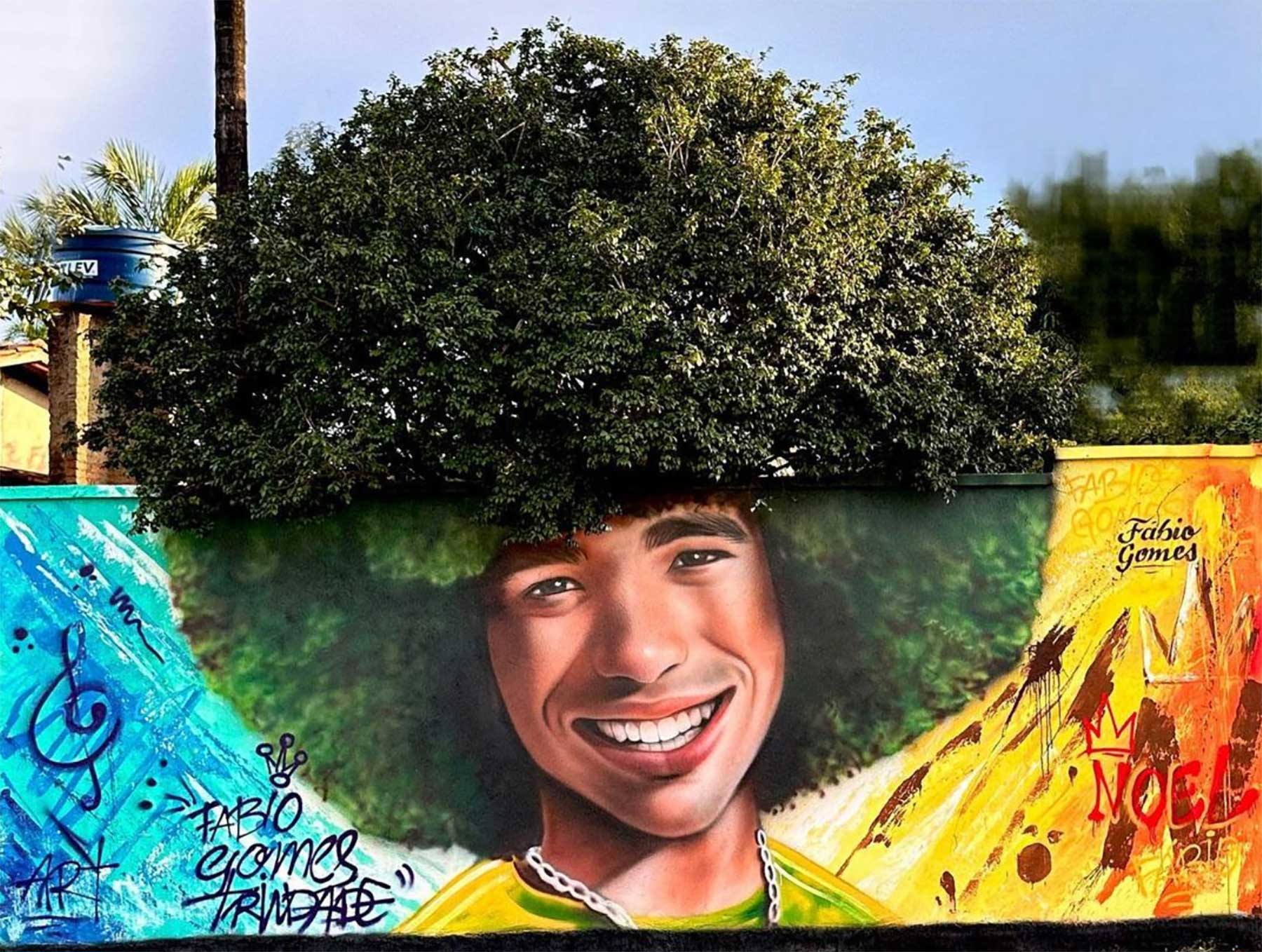 Street Art: Bäume und Büsche als Haare