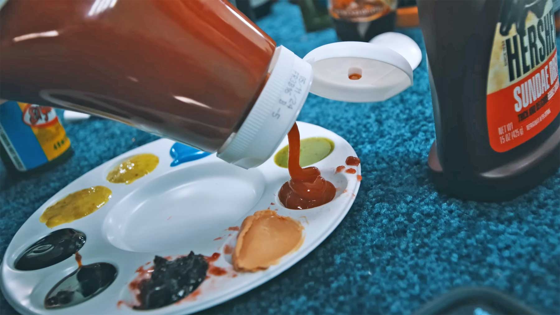 Bob-Ross-Bild mit Ketchup & Soßen statt Farben malen mit-sossen-malen-sauce-bob-ross-painting 