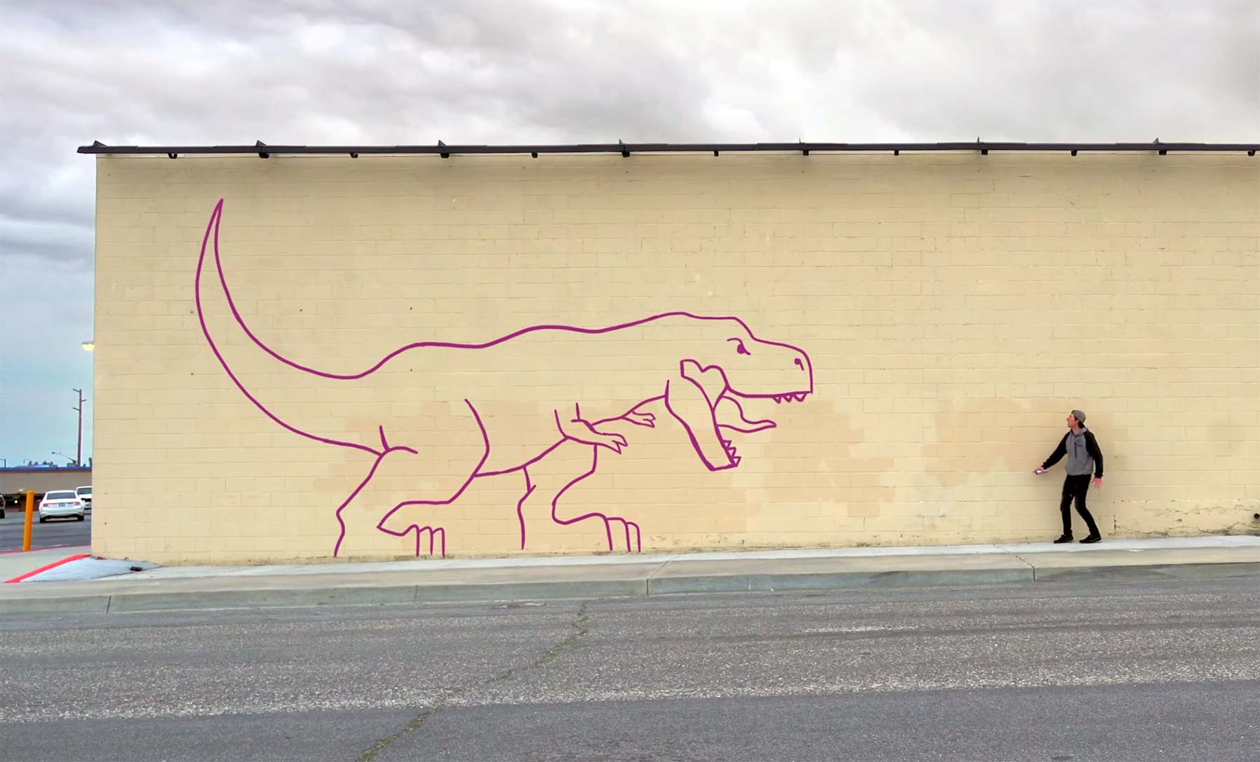 Auf Wand gesprühte Dinosaurier-Animation Dinosaurier-auf-wand-animation-graffiti-cgi 