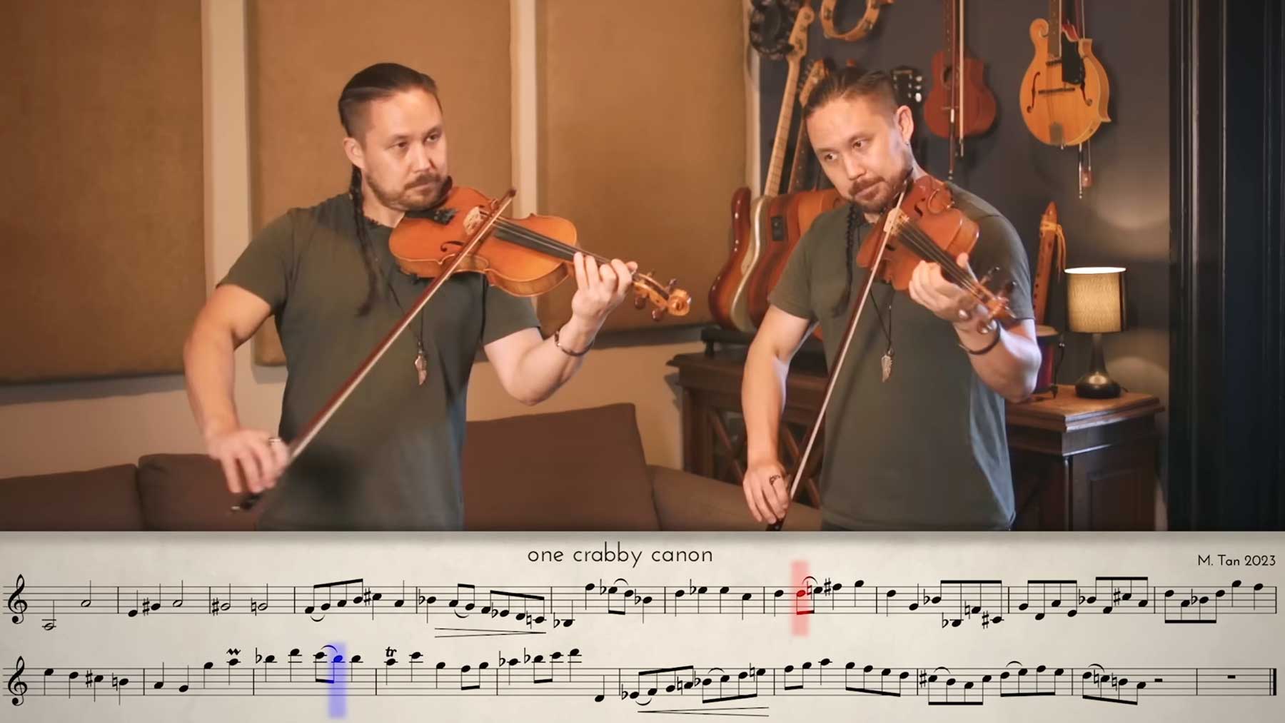 Violinist spielt vorwärts und rückwärts gleichzeitig violine-vorwaerts-rueckwaerts-palindrom-gespielt-Michael-Tan 