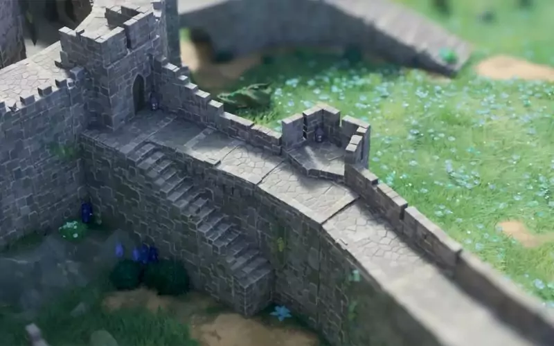 Helms Klamm im Spiel „Tiny Glade“ nachgebaut