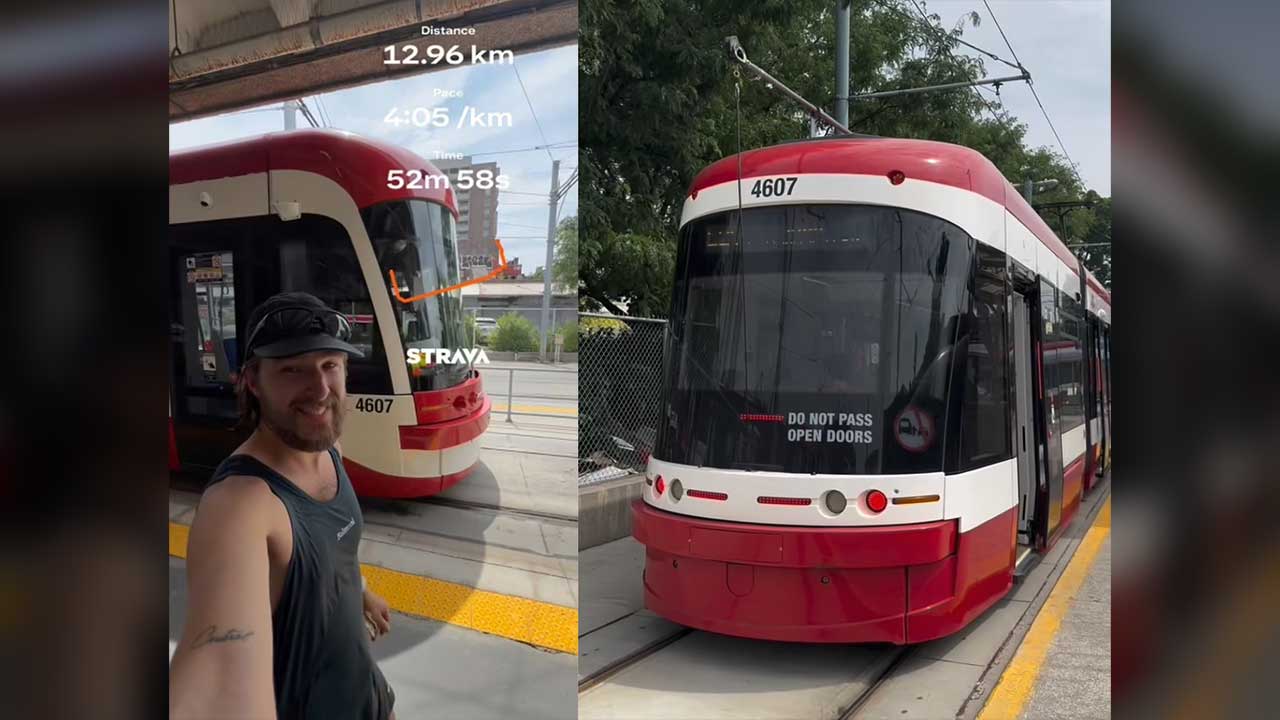 Mann läuft Linienstrecke schneller als Straßenbahn
