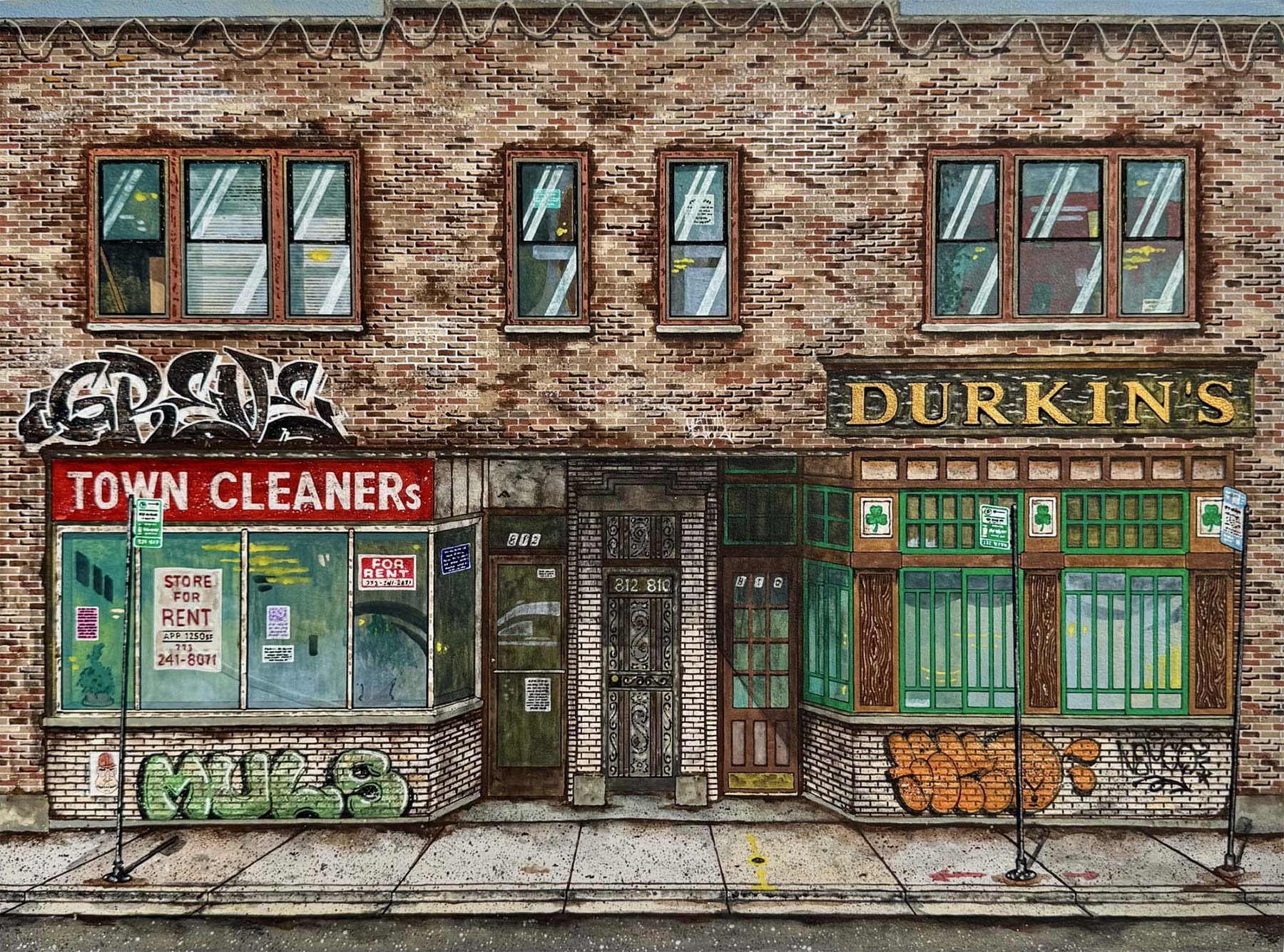 Gemalte Graffiti-Fassaden von Pizza in the Rain (PITR)