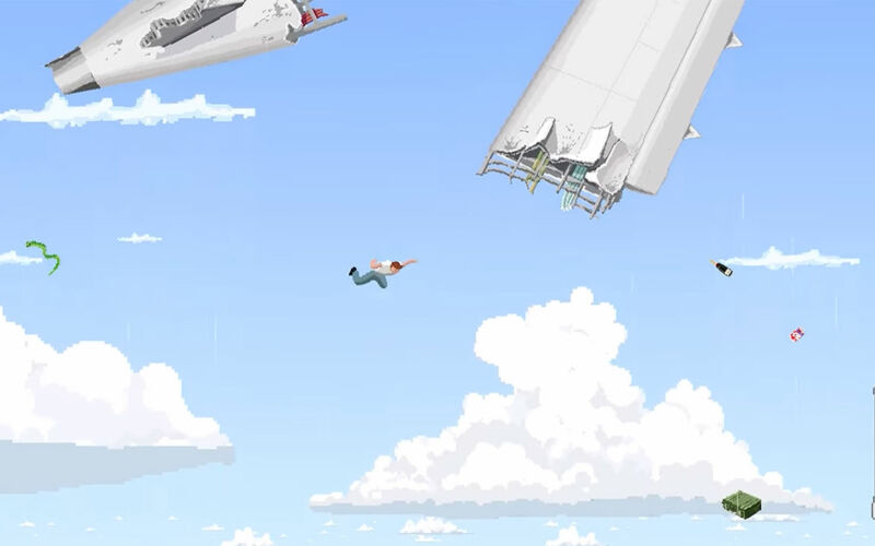 Im Arcade-Spiel „Freefall ’95“ fällt man aus einem Flugzeug