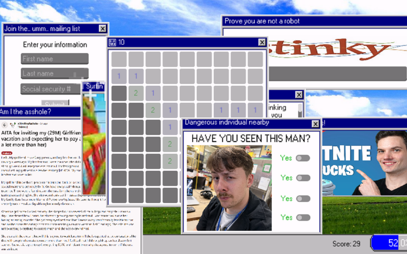 Im „Windows 95“-Spiel muss man nervige Popups lösen