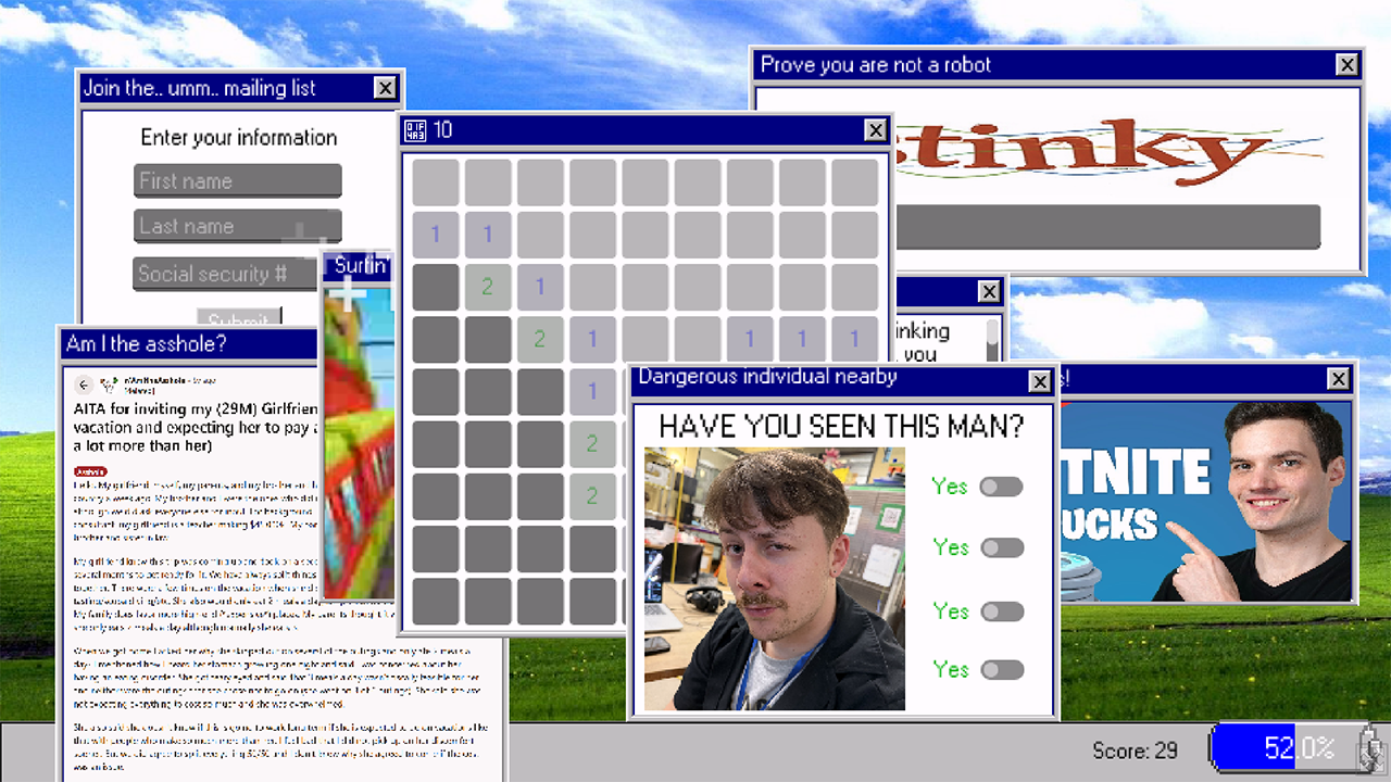 Im "Windows 95"-Spiel muss man nervige Popups lösen Windows-95-Popup-spiel 