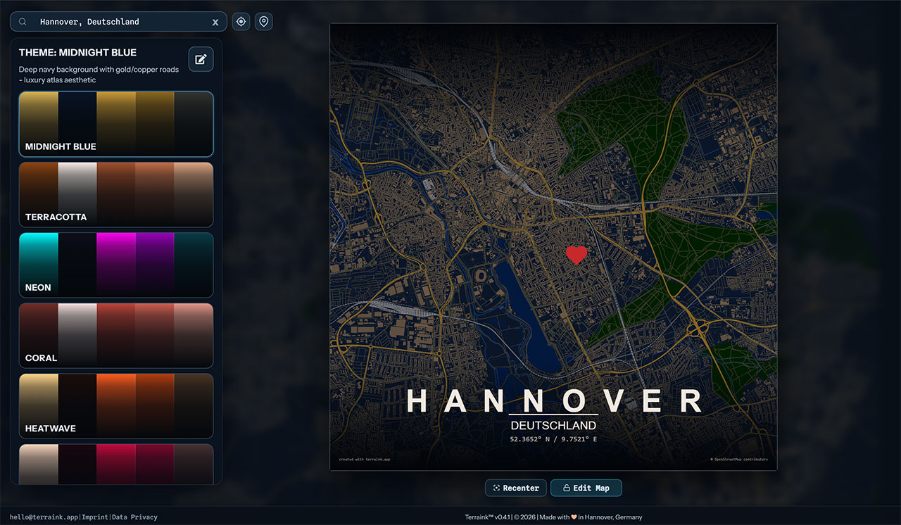 TerraInk: kostenlos stylische Design-Karten von Städten online erstellen TerraInk-Website-Karten-gestalten-fuer-Druck