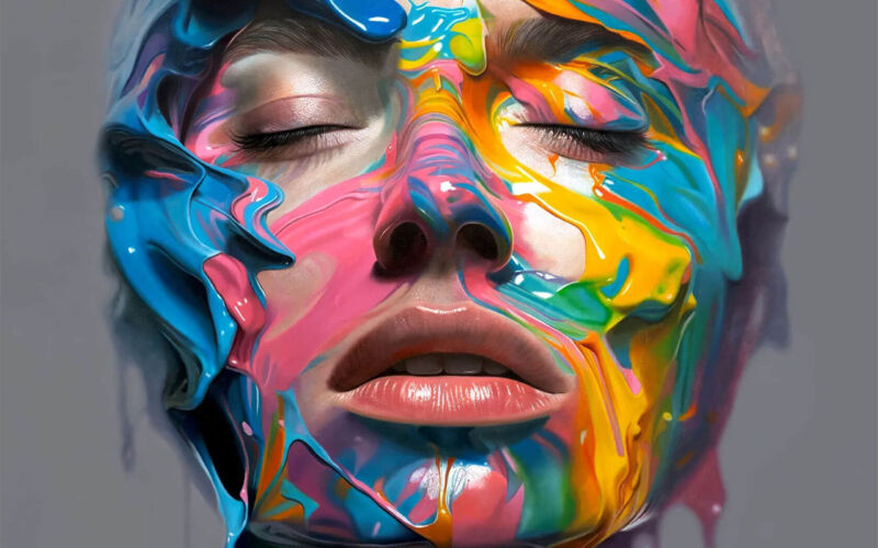Mike Dargas malt dicke 3D-Farbe auf Frauengesichtern