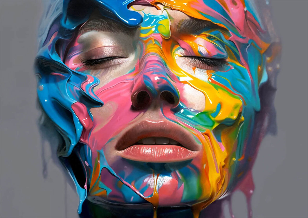 Mike Dargas malt dicke 3D-Farbe auf Frauengesichter Mike-Dargas-realistische-portraitgemaelde-mit-3D-Farbe 